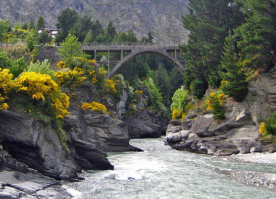 the Shotover River Gorge with the Edith Cavell Bridge in the background, South Island, New Zealand