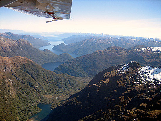 view of Milford Sound from a plane, New Zealand